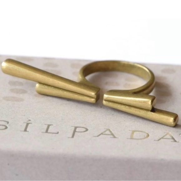 Silpada Jewelry - Iconic Silpada K&R Sunbeam Brass Gold Open Double Bar Ring Women's Sz8